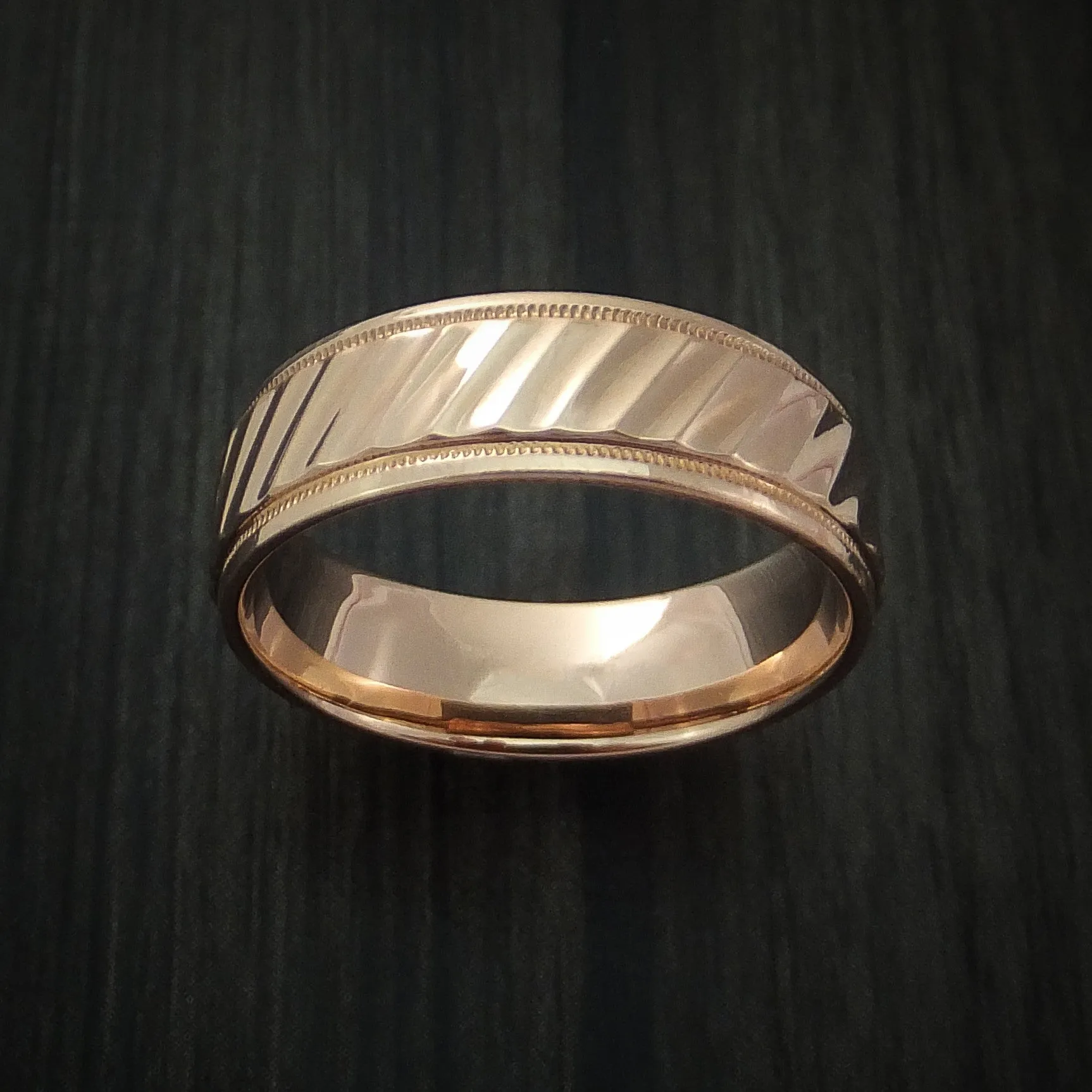 14K Rose Gold Men's Band with Millgrain Edge and Grooved Center Custom Made