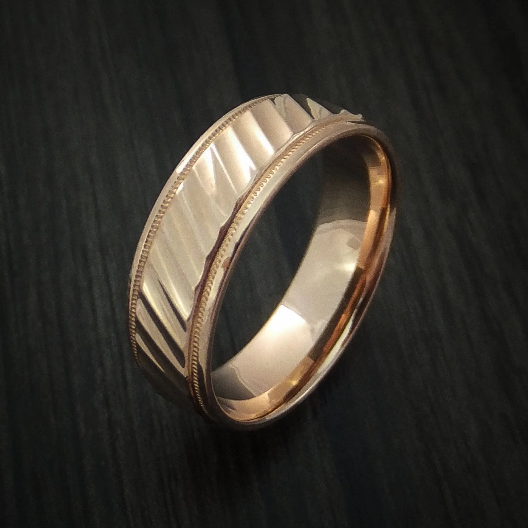 14K Rose Gold Men's Band with Millgrain Edge and Grooved Center Custom Made