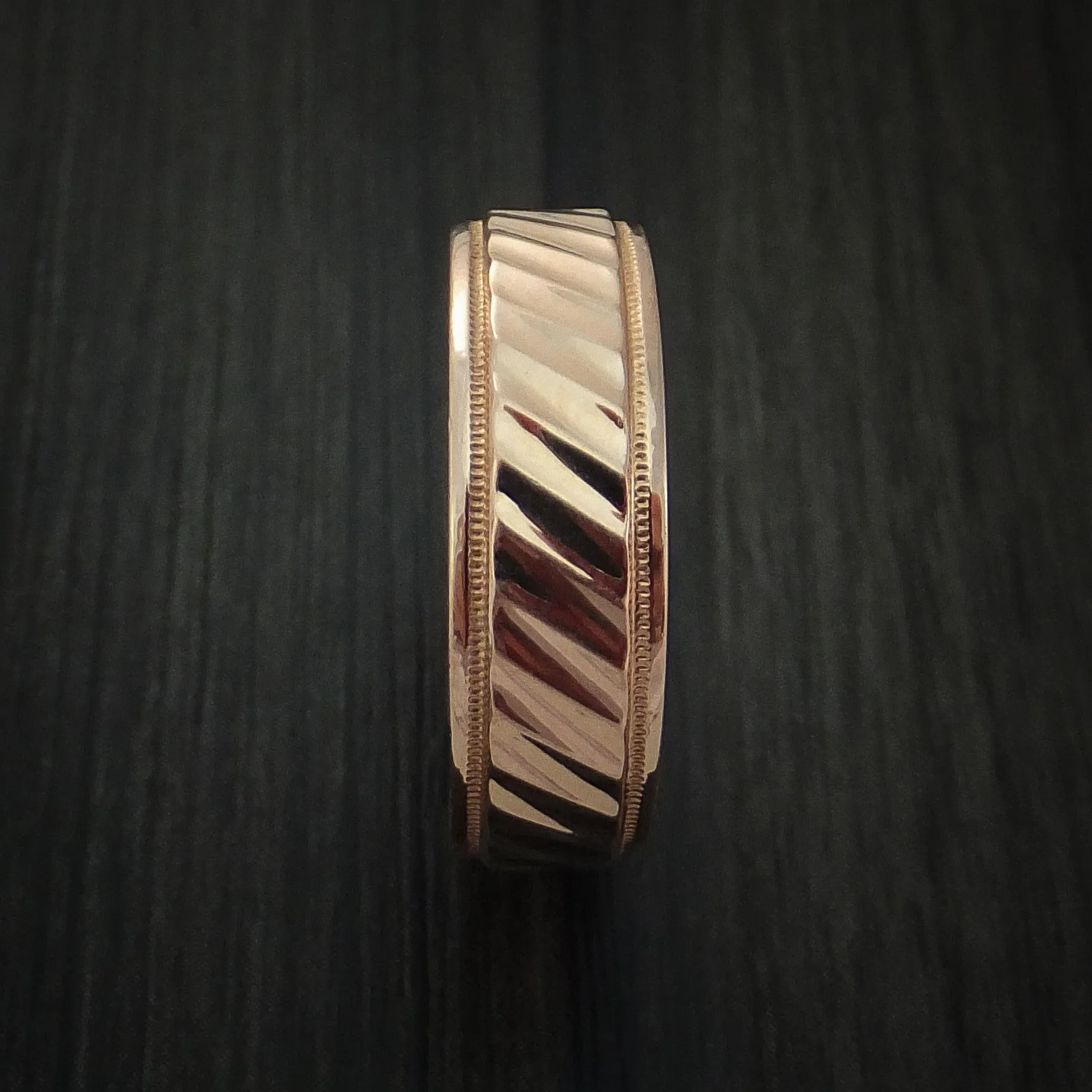 14K Rose Gold Men's Band with Millgrain Edge and Grooved Center Custom Made