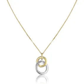 14K Two tone double circle pendant necklace