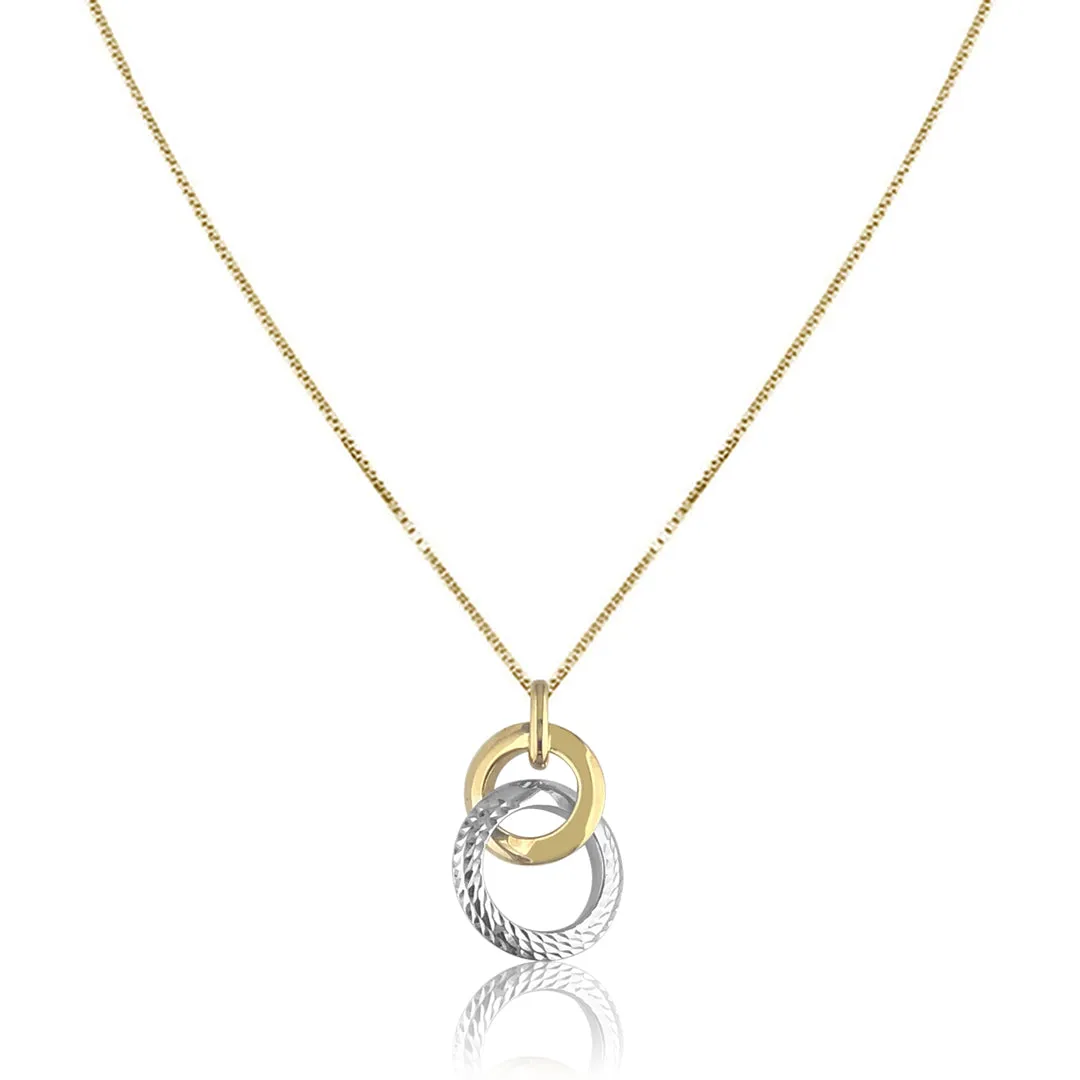 14K Two tone double circle pendant necklace