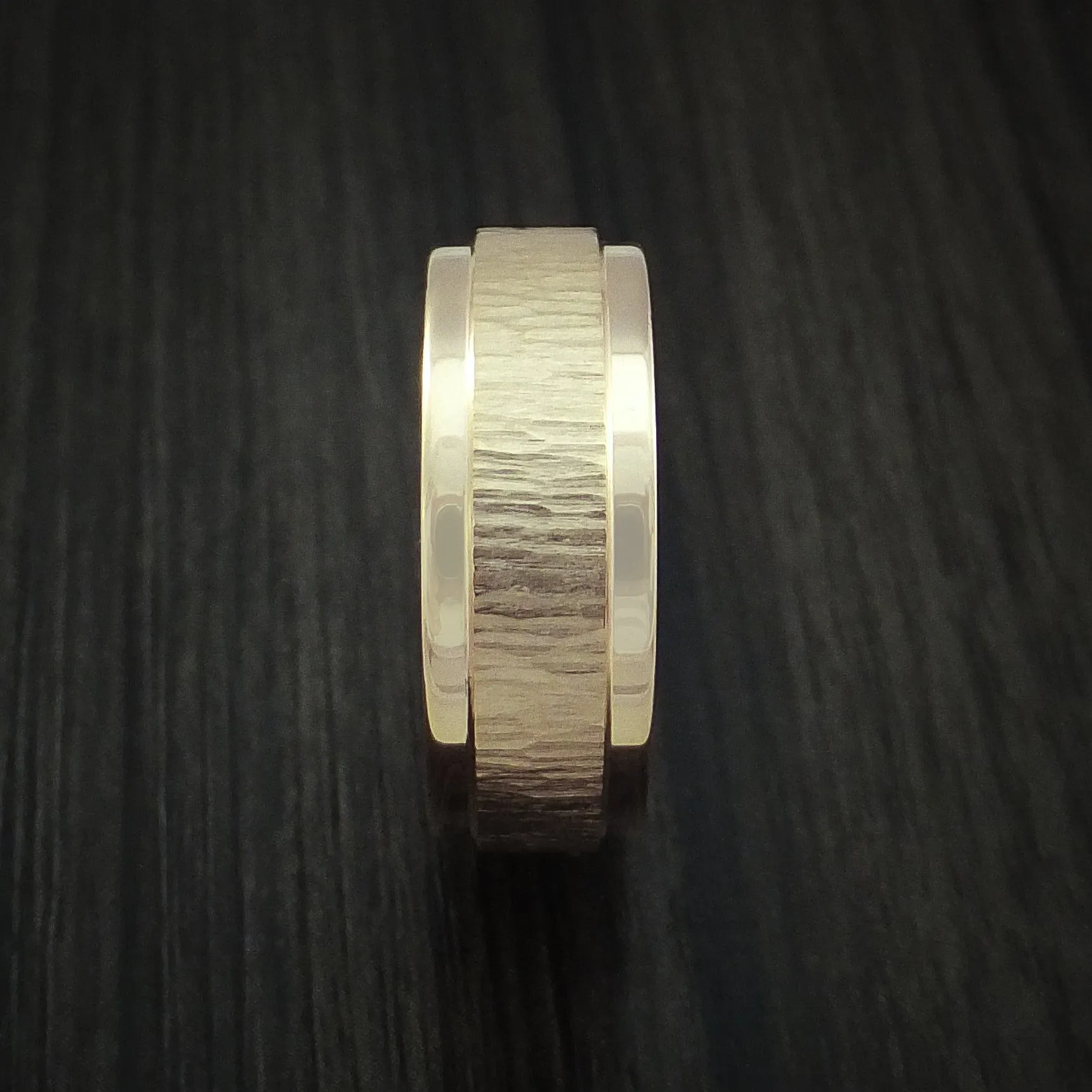 14K Yellow Gold Classic Style Wedding Men's Band Tree Bark Finish Custom Made