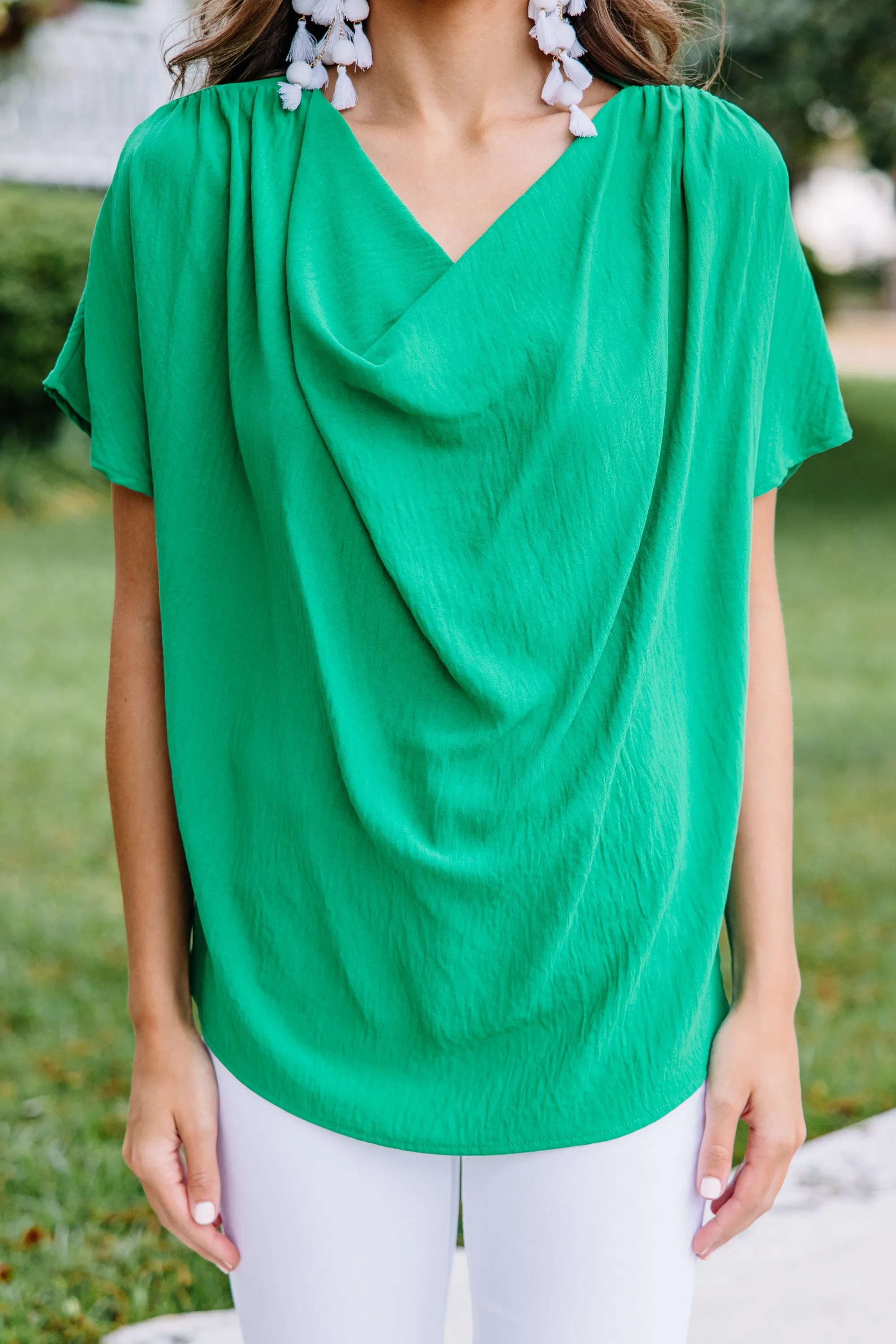 All For You Kelly Green Cowl Neck Blouse