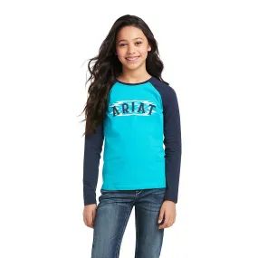 Ariat Girls REAL Southwest Logo LS Tee Lake Blue Navy