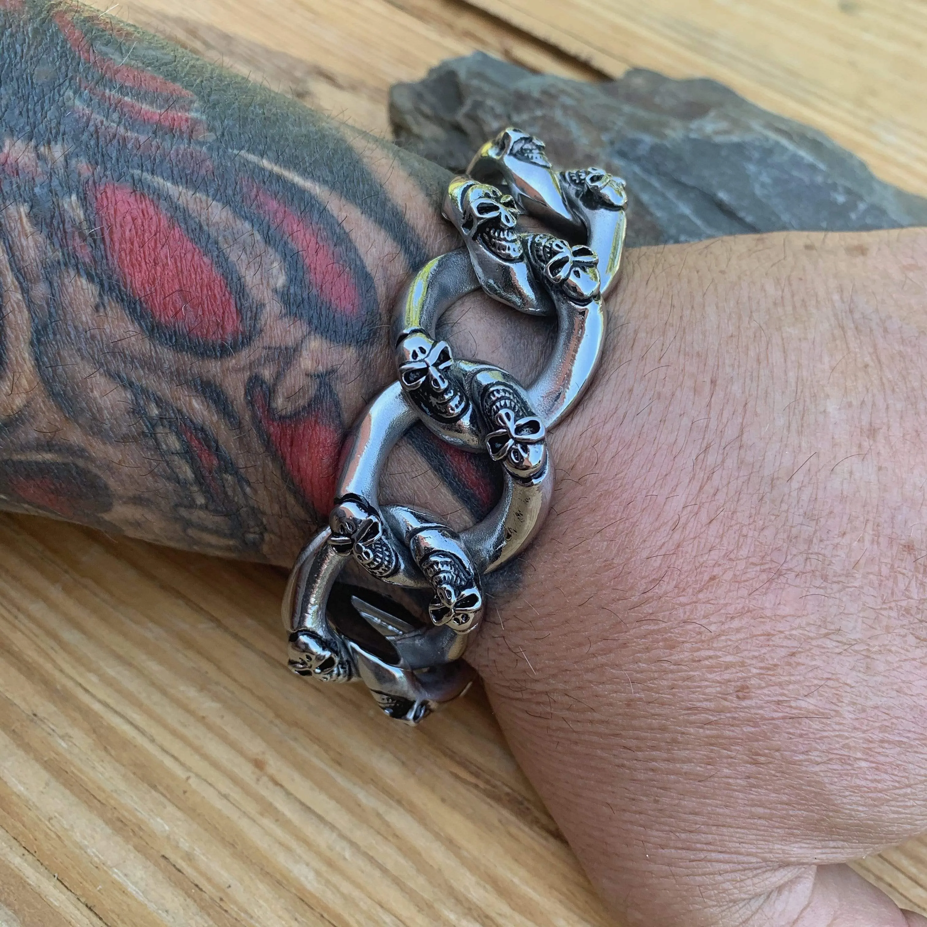 Bagger Bracelet - Skull ChainGang - Classic - 1.25" Wide - B34