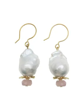 Baroque Pearls & Rose Quartz Dangle Earrings DE215