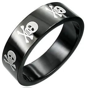 Black With White Skulls Stainless Steel Ring / FSC035