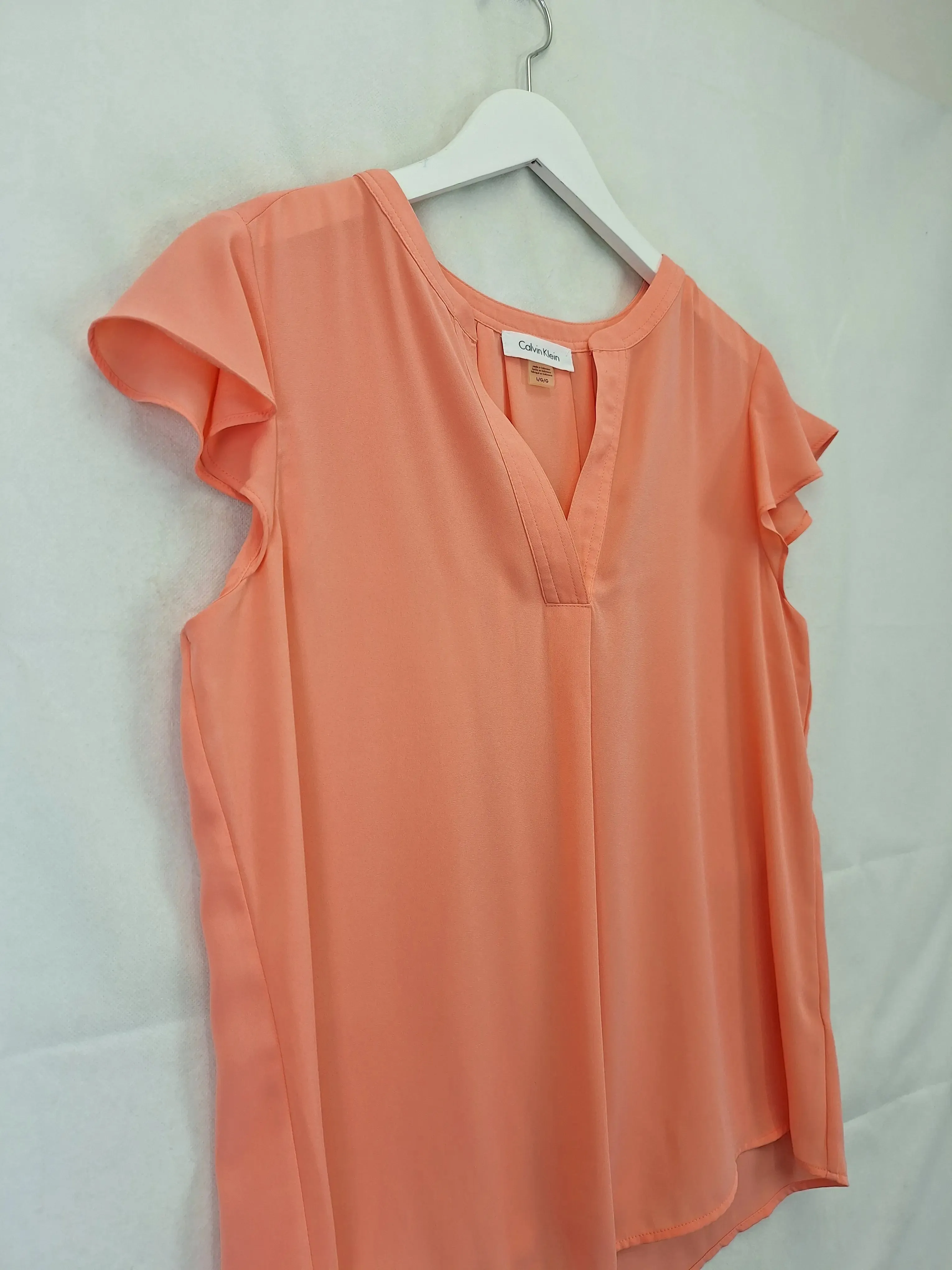 Calvin Klein Coral Feminine Summer Work Blouse Size L