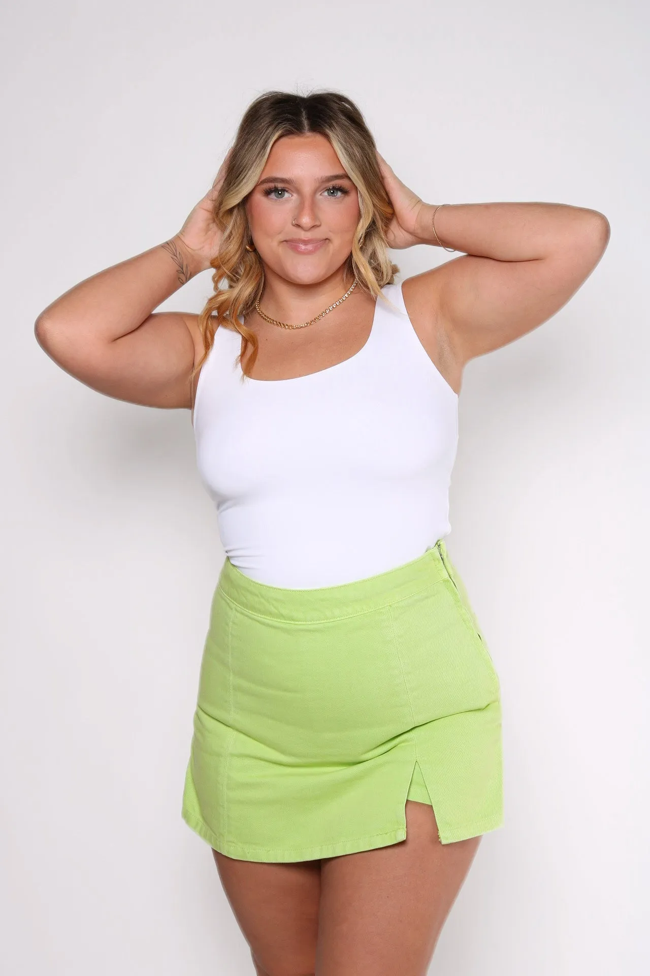 Coastal Moment Lime Denim Skort