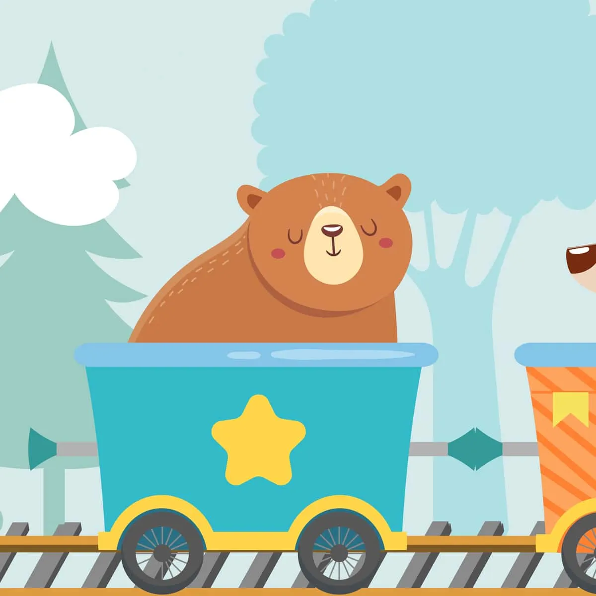 Cute Animals Train Kids Room Wallpaper, Customised