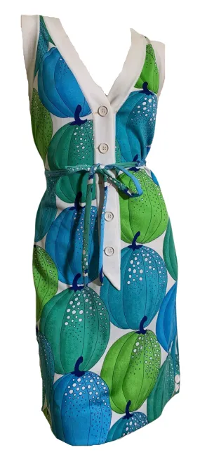 Fantasy Blue & Green Pumpkin Novelty Print Dress circa 1960s