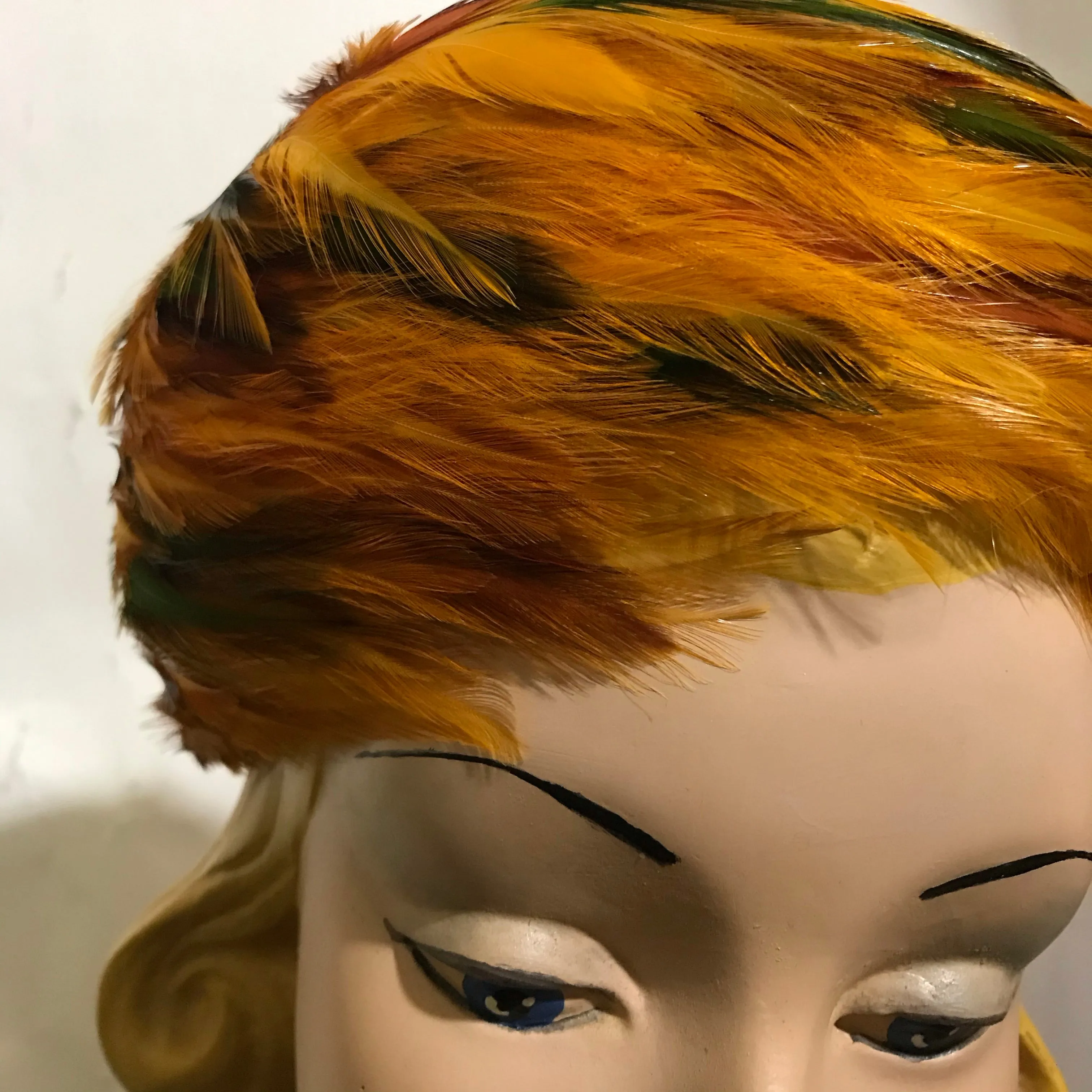 Fiery Orange and Yellow Feathered Hat circa 1960s