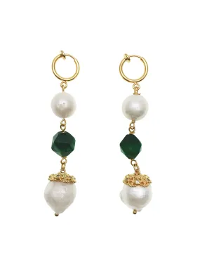 Green Tiger-eye Freshwater Pearls Dangle Clip On Earrings AE031