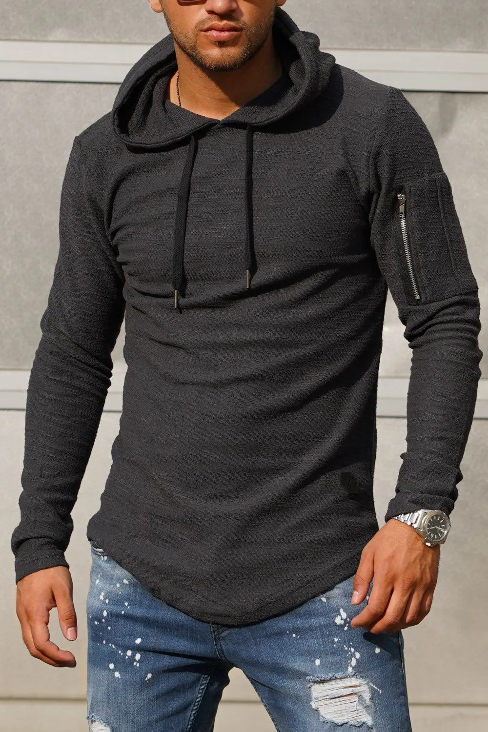 Hoodie Longline Weiß 7422