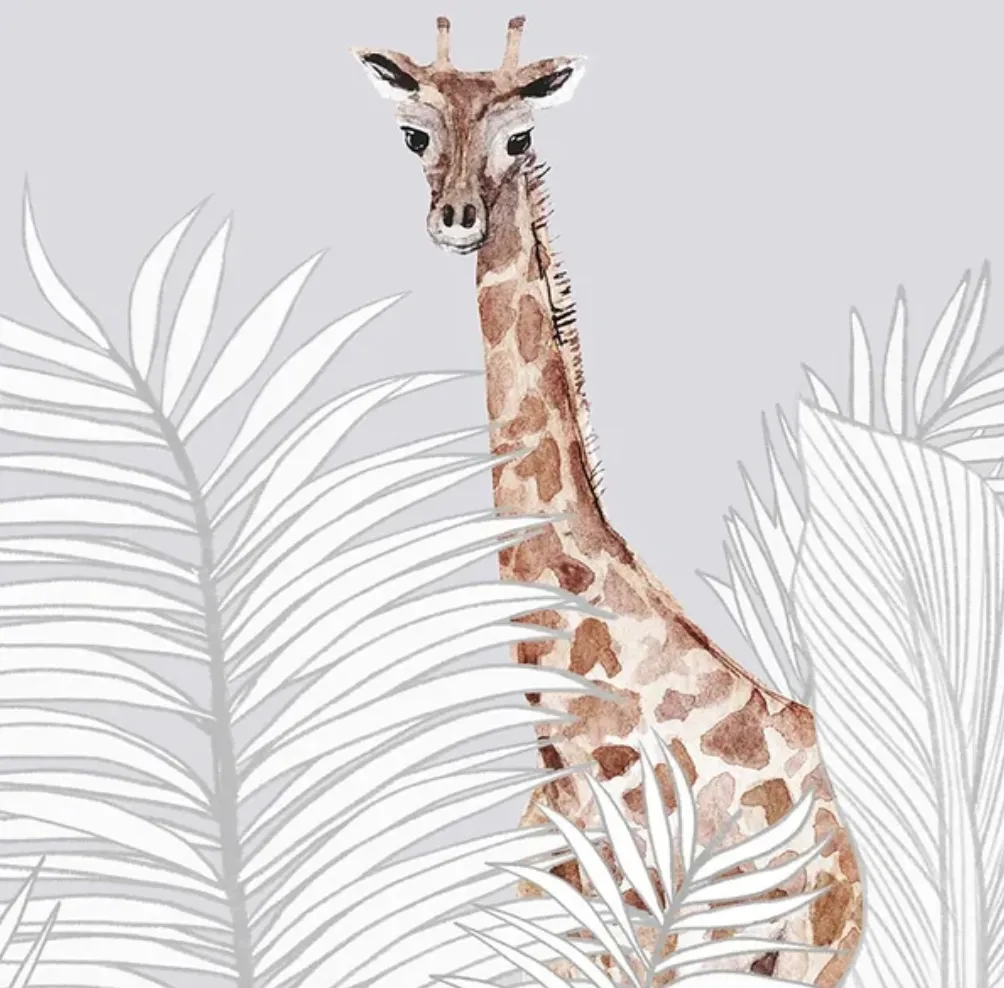 Jungle Animals in White Background, Kids Rooms Customised Wallpaper