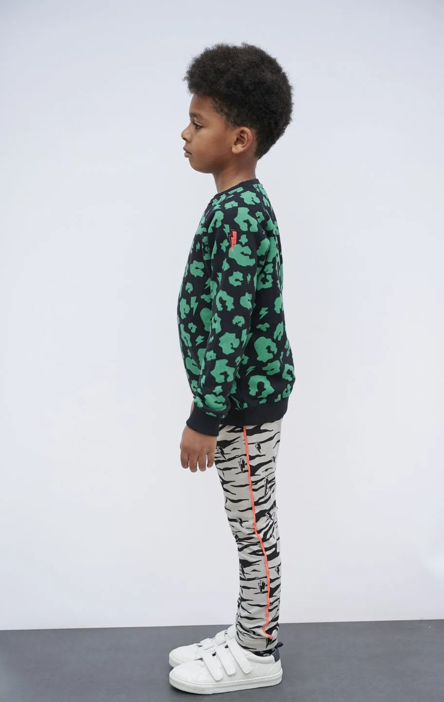 Kids Super Soft Sweatshirt Bright Green Leopard and Lightning Bolt