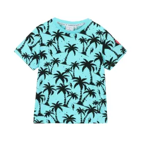 Kids T-shirt -  Turquoise with black palm print