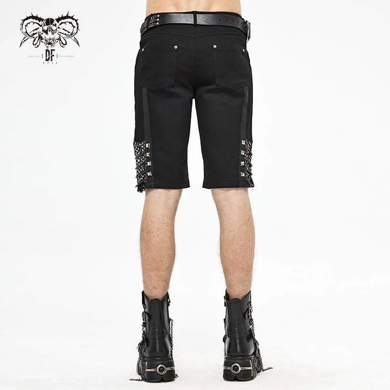 Men's Gothic Punk Rivets Mesh Black Shorts