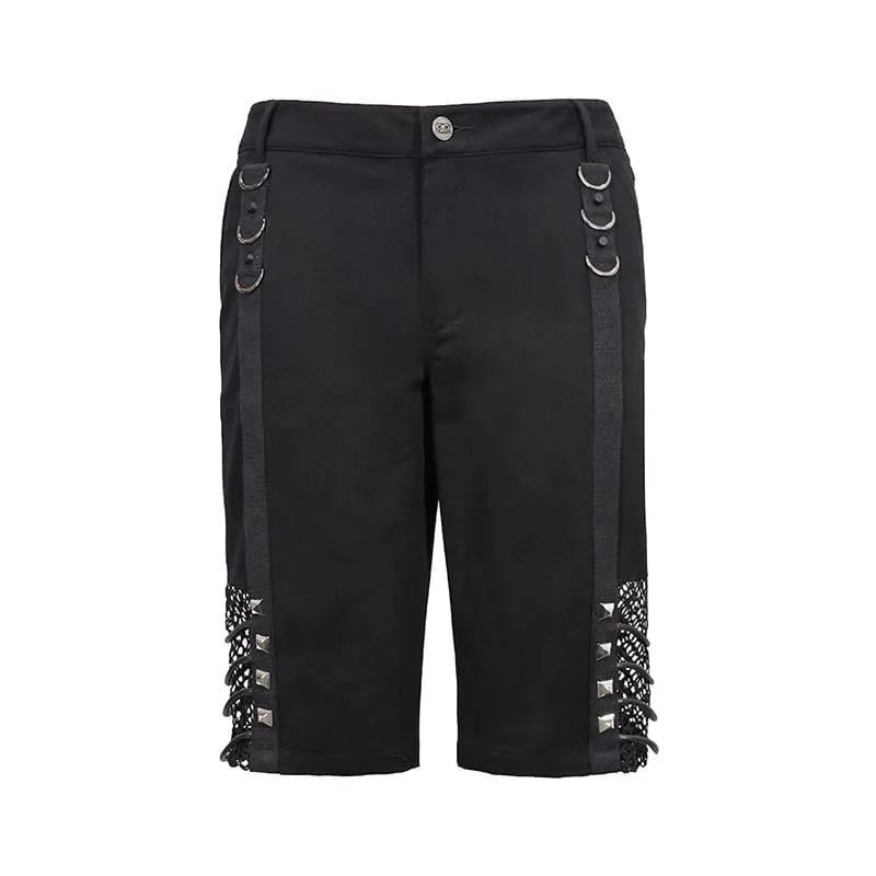 Men's Gothic Punk Rivets Mesh Black Shorts