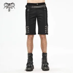 Men's Gothic Punk Rivets Mesh Black Shorts