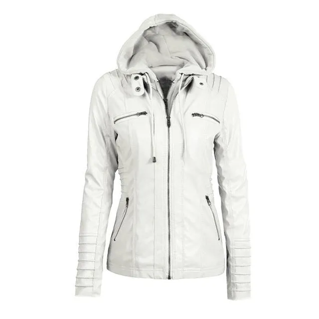 “Motorsport”  Women Leather Style Hoodie Motorcycle Jacket