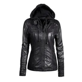 “Motorsport”  Women Leather Style Hoodie Motorcycle Jacket