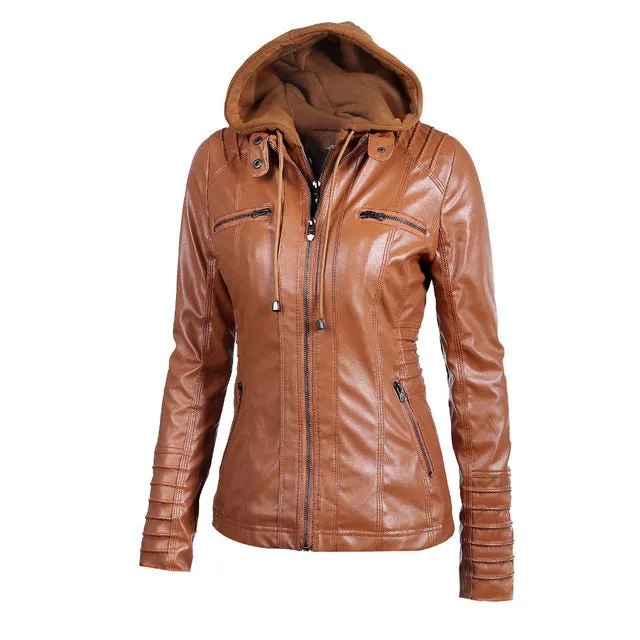 “Motorsport”  Women Leather Style Hoodie Motorcycle Jacket