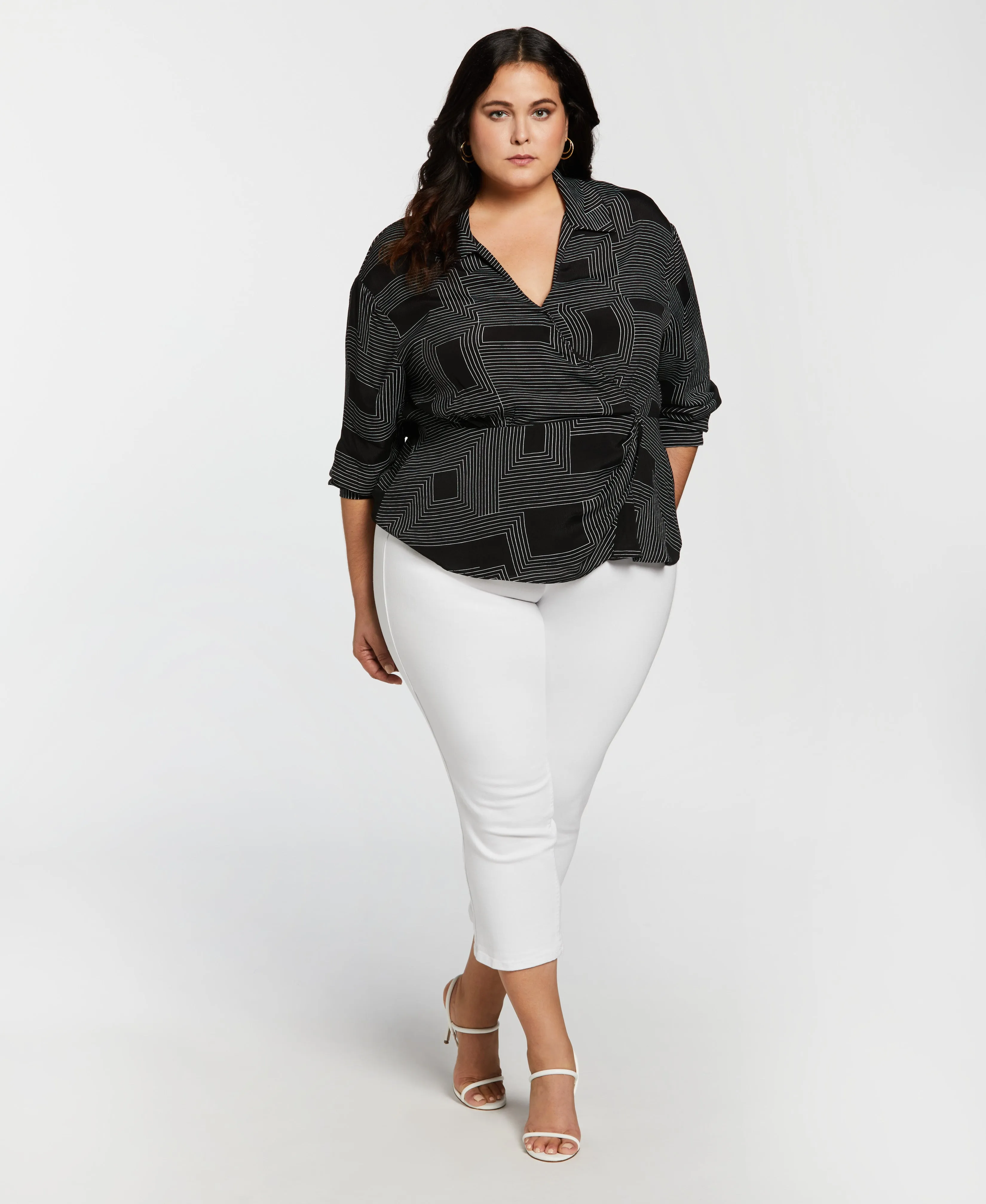 Plus Size Eco Fabric Long Sleeve Faux Wrap Blouse