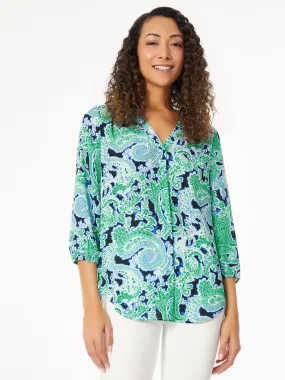 Printed V Neck Pleated Kelly Blouse