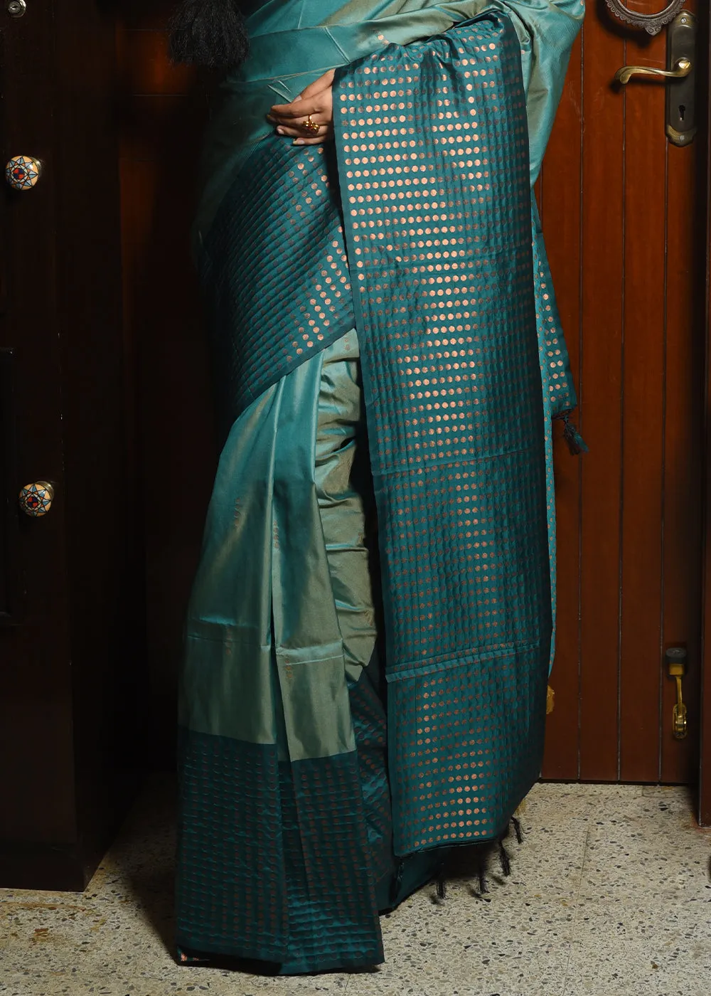 Rama Green Two Tone Zari Woven Banarasi Silk Saree