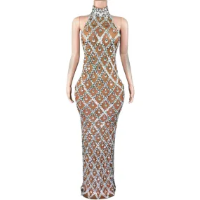 Rhinestones Elegant Sleeveless Mesh Dress