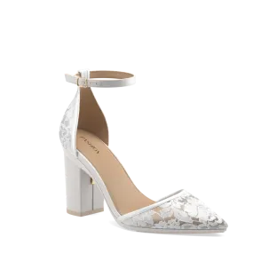 The D'Orsay - White Satin Lace   Block Heel Kit 4 White