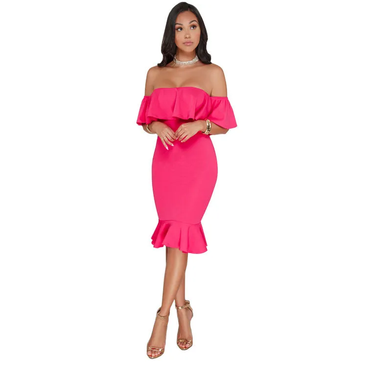 Women Elegant Off Shoulder Ruffle Dress